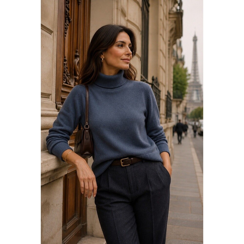 Garnet Hill 100% Cashmere Turtleneck Sweater Womens M Navy Blue #27424